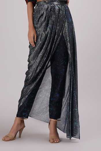 Shop_Breathe By Aakanksha Singh_Blue Georgette, Silk Embroidery, Cut Kantula Draped Pant Saree Set With Jacket _Online_at_Aza_Fashions