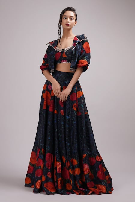 Breathe by Aakanksha Singh Kassia Printed Bomber Jacket Lehenga Set 