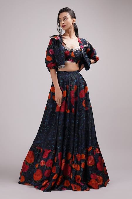 Breathe By Aakanksha Singh Kassia Printed Bomber Jacket Lehenga Set For Kids