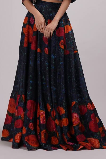 Breathe By Aakanksha Singh_Blue Cotton Cut Work, Embroidery Kassia Printed Bomber Jacket Lehenga Set For Kids_Online_at_Aza_Fashions