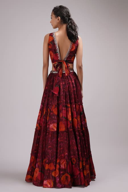 Breathe By Aakanksha Singh Latica Floral Print Pleated Lehenga Set 