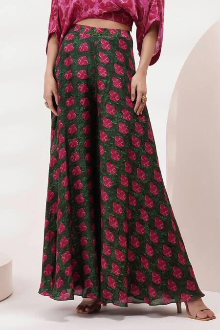 Shop Breathe By Aakanksha Singh Pink Cotton, Silk, Voile Embroidery, Sequins V-neck Leaf Print Top And Sharara Set Online at Aza Fashions Shop_Breathe By Aakanksha Singh_Pink Cotton, Silk, Voile Embroidery, Sequins V-neck Leaf Print Top And Sharara Set _Online_at_Aza_Fashions