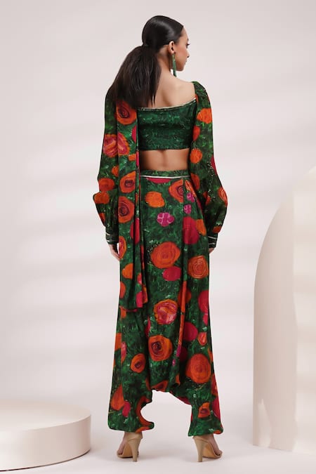 Shop Breathe By Aakanksha Singh Maroon Cotton, Silk Embroidery Marigold Print Dhoti Pant Saree With Blouse at Aza Fashions Shop_Breathe By Aakanksha Singh_Maroon Cotton, Silk Embroidery Marigold Print Dhoti Pant Saree With Blouse _at_Aza_Fashions