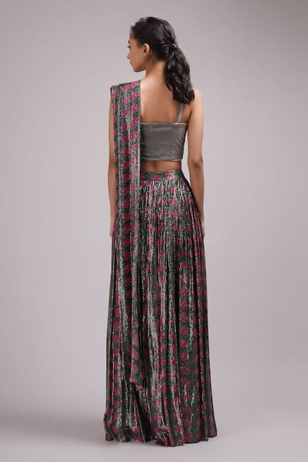 Shop Breathe By Aakanksha Singh Multi Color Organza, Georgette, Silk Nanala Printed Skirt Saree With Blouse at Aza Fashions Shop_Breathe By Aakanksha Singh_Multi Color Organza, Georgette, Silk Nanala Printed Skirt Saree With Blouse _at_Aza_Fashions