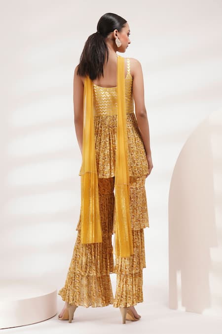 Breathe By Aakanksha Singh Parijat Print Ruffle Kurta Sharara Set For Kids