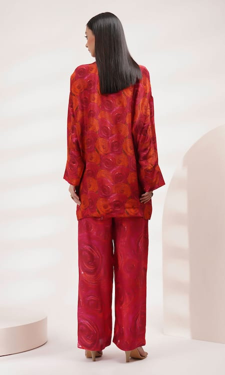 Shop Breathe By Aakanksha Singh Red Round Neck Printed Kaftan Top And Pant Set at Aza Fashions Shop_Breathe By Aakanksha Singh_Red Round Neck Printed Kaftan Top And Pant Set _at_Aza_Fashions