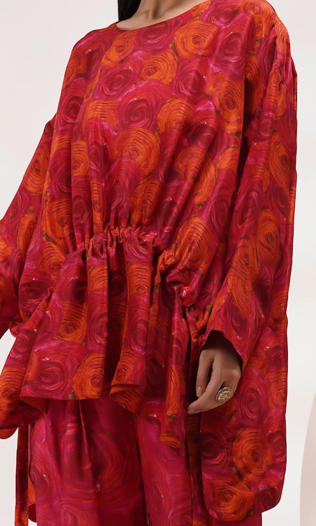 Breathe By Aakanksha Singh Red Round Neck Printed Kaftan Top And Pant Set Online at Aza Fashions Breathe By Aakanksha Singh_Red Round Neck Printed Kaftan Top And Pant Set _Online_at_Aza_Fashions