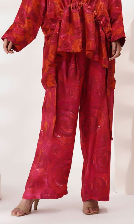 Buy Breathe By Aakanksha Singh Red Round Neck Printed Kaftan Top And Pant Set Online at Aza Fashions Buy_Breathe By Aakanksha Singh_Red Round Neck Printed Kaftan Top And Pant Set _Online_at_Aza_Fashions