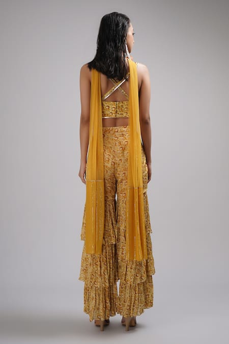 Breathe By Aakanksha Singh Acacia Print Bustier Sharara Set For Kids