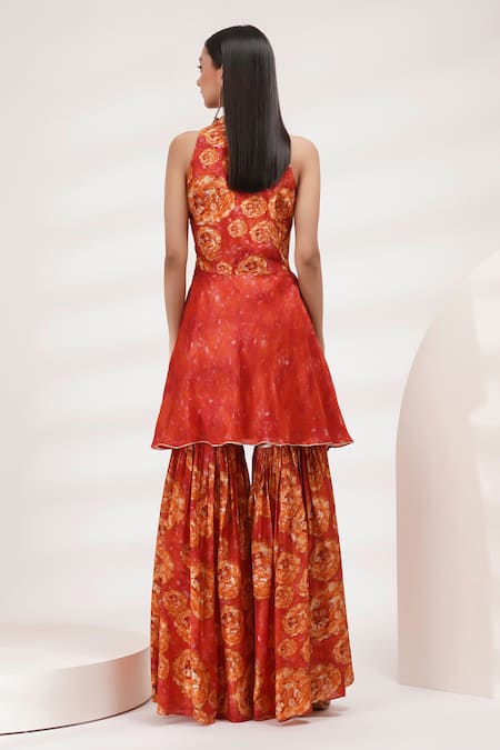 Breathe By Aakanksha Singh Alla Print Peplum Kurta With Sharara 