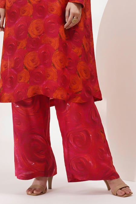Buy_Breathe By Aakanksha Singh_Red Cotton, Silk Bee Rosette Print Tunic With Pant For Kids_Online_at_Aza_Fashions