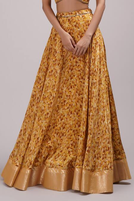 Breathe By Aakanksha Singh_Yellow Lurex, Georgette, Silk Sequins Bells Abstract Print Lehenga Set For Kids_Online_at_Aza_Fashions