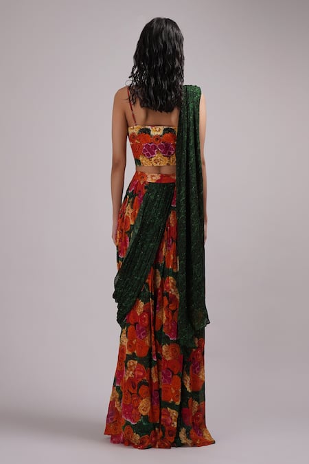 Breathe By Aakanksha Singh Celandine Print Pre-Draped Saree With Blouse 