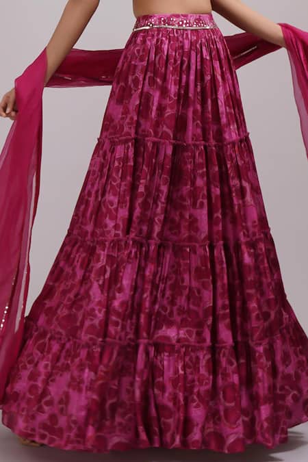 Breathe By Aakanksha Singh_Purple Organza, Silk Sequins V-neck Chrisoula Print Lehenga Set _at_Aza_Fashions