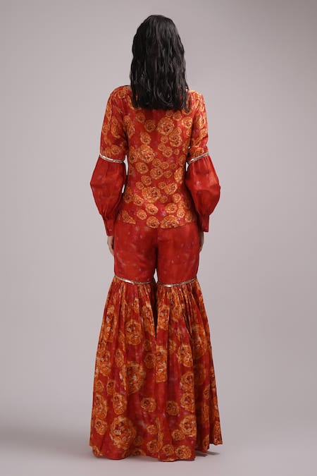 Breathe By Aakanksha Singh Cinnamon Abstract Print Top With Sharara For Kids