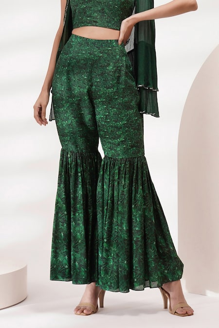 Buy Breathe By Aakanksha Singh Green Chiffon, Cotton, Silk Halter Neck Delta Print Blouse Sharara Set Online at Aza Fashions Buy_Breathe By Aakanksha Singh_Green Chiffon, Cotton, Silk Halter Neck Delta Print Blouse Sharara Set _Online_at_Aza_Fashions