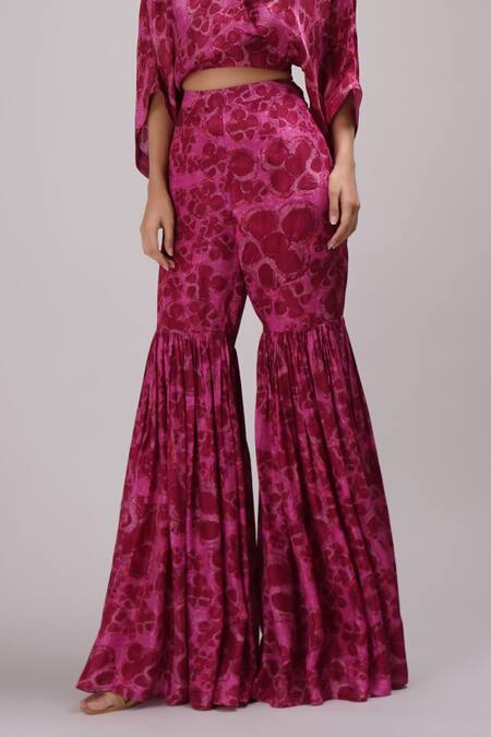 Breathe By Aakanksha Singh Purple Silk Embroidery, Sequins V-neck Elestren Print Cropped Top With Sharara Online at Aza Fashions Breathe By Aakanksha Singh_Purple Silk Embroidery, Sequins V-neck Elestren Print Cropped Top With Sharara _Online_at_Aza_Fashions