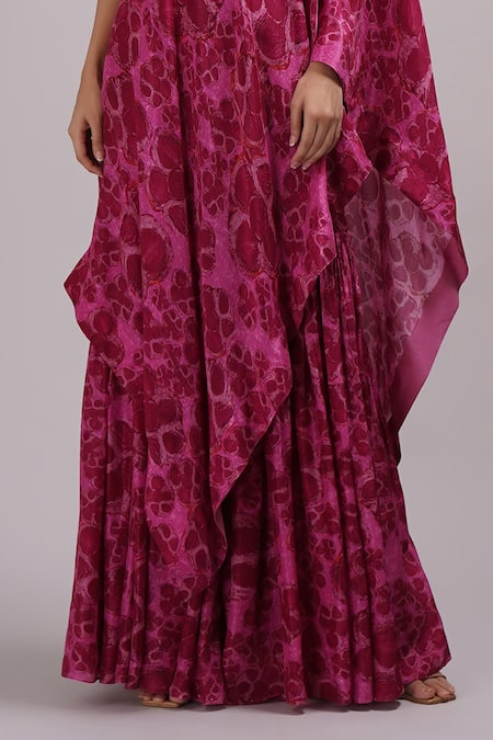 Breathe By Aakanksha Singh_Purple , Chanderi Sequins Asymmetric Embelia Print Tunic With Sharara _Online_at_Aza_Fashions