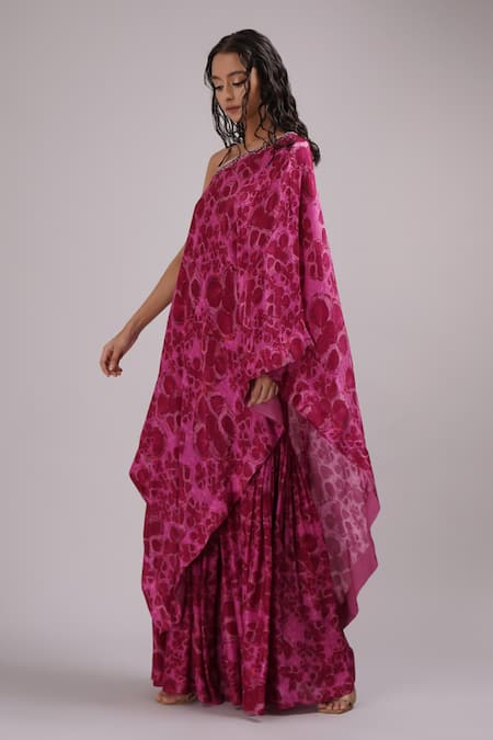 Shop_Breathe By Aakanksha Singh_Purple , Chanderi Sequins Asymmetric Embelia Print Tunic With Sharara _Online_at_Aza_Fashions