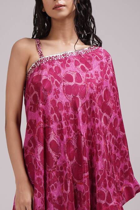 Breathe By Aakanksha Singh_Purple , Chanderi Sequins Asymmetric Embelia Print Tunic With Sharara _at_Aza_Fashions