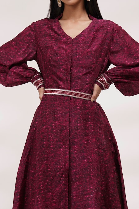 Breathe By Aakanksha Singh Purple Cotton, Silk Embroidery V-neck Sakura Printed Kurta Pant Set Online at Aza Fashions Breathe By Aakanksha Singh_Purple Cotton, Silk Embroidery V-neck Sakura Printed Kurta Pant Set _Online_at_Aza_Fashions