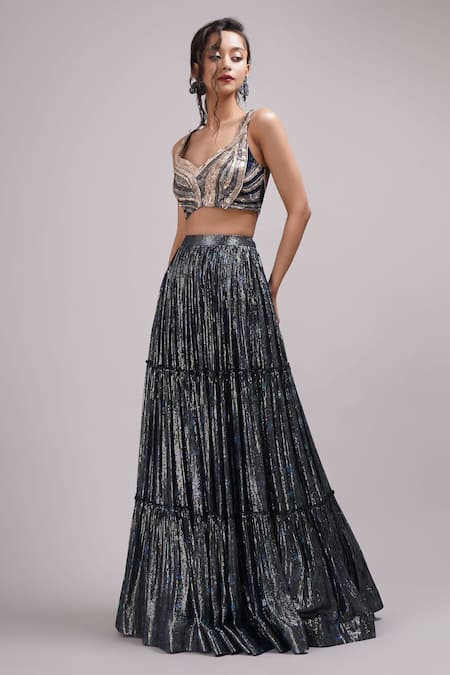 Buy Breathe By Aakanksha Singh Blue Georgette, Chiffon, Silk Sequins Liliosa Embellished Lehenga Cape Set Online at Aza Fashions Buy_Breathe By Aakanksha Singh_Blue Georgette, Chiffon, Silk Sequins Liliosa Embellished Lehenga Cape Set _Online_at_Aza_Fashions