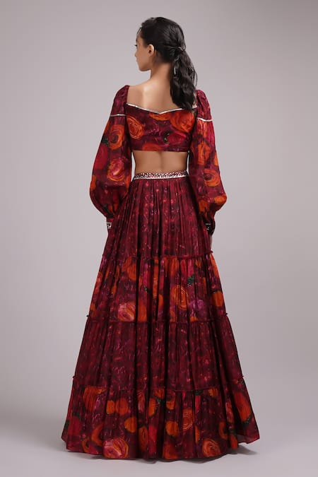 Breathe By Aakanksha Singh Marguerite Abstract Print Lehenga With Blouse For Kids