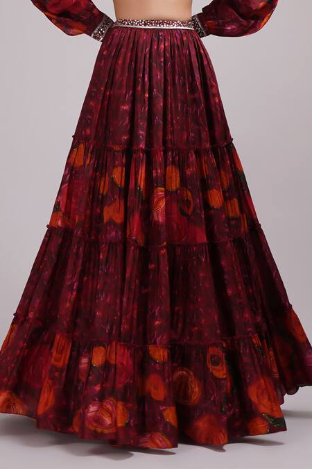 Buy Breathe By Aakanksha Singh Wine Silk Sequins Sweetheart Neck Marguerite Abstract Print Lehenga With Blouse Online at Aza Fashions Buy_Breathe By Aakanksha Singh_Wine Silk Sequins Sweetheart Neck Marguerite Abstract Print Lehenga With Blouse _Online_at_Aza_Fashions