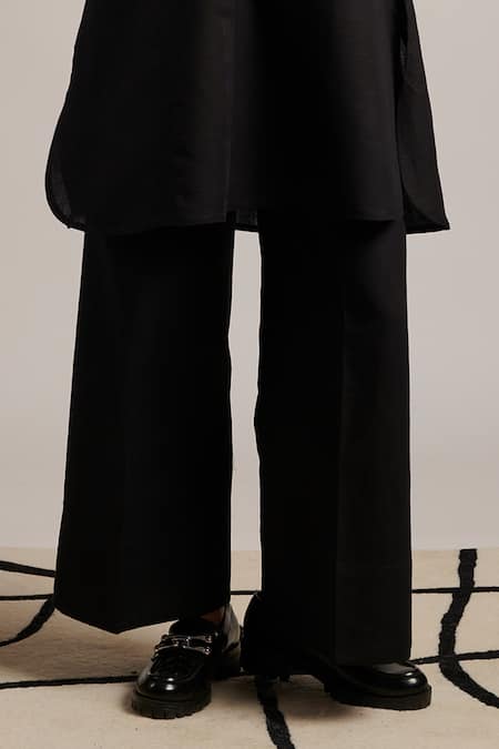 Buy_Moh India_Black Linen Mandarin Collar Nirvana Night Sky Tunic And Trouser Co-ord Set _Online_at_Aza_Fashions