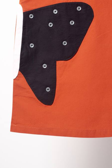 Studio Y_Orange Cotton Applique Butterfly Wings Dress_Online_at_Aza_Fashions