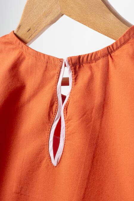 Buy_Studio Y_Orange Cotton Applique Butterfly Wings Dress_Online_at_Aza_Fashions