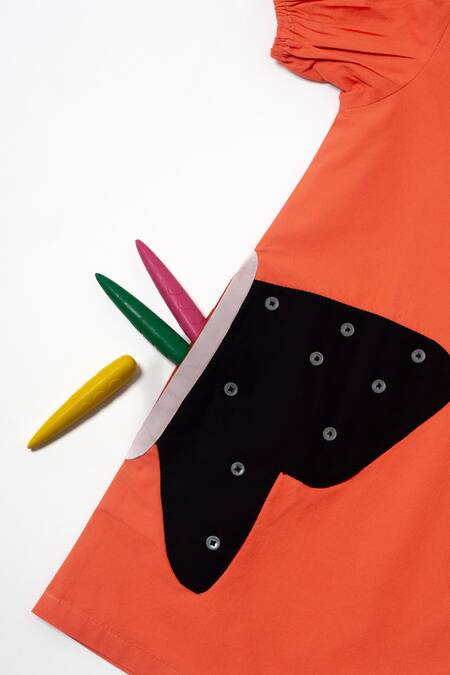 Shop_Studio Y_Orange Cotton Applique Butterfly Wings Dress_Online_at_Aza_Fashions