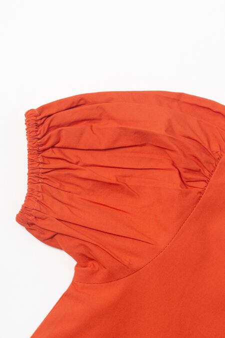 Studio Y_Orange Cotton Applique Butterfly Wings Dress_at_Aza_Fashions