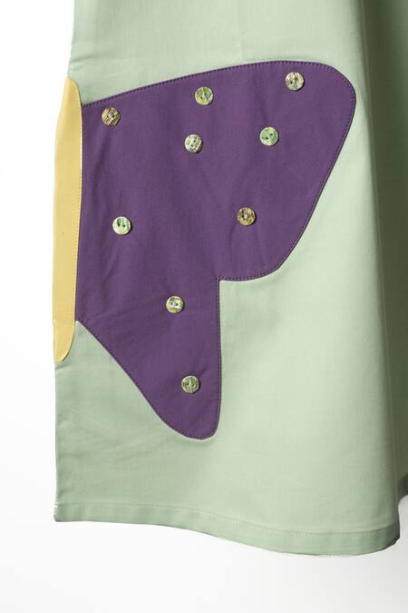 Studio Y_Green Cotton Applique Butterfly Flitter Dress _Online_at_Aza_Fashions