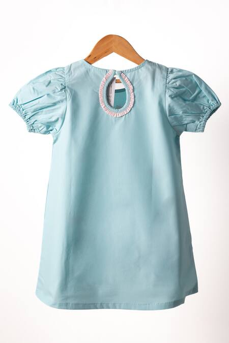 Shop Studio Y Blue Cotton Applique Flower Magical Tiara Dress at Aza Fashions Shop_Studio Y_Blue Cotton Applique Flower Magical Tiara Dress_at_Aza_Fashions