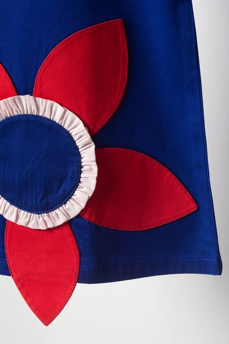 Studio Y_Blue Cotton Applique Flower Wild Glory Dress_Online_at_Aza_Fashions