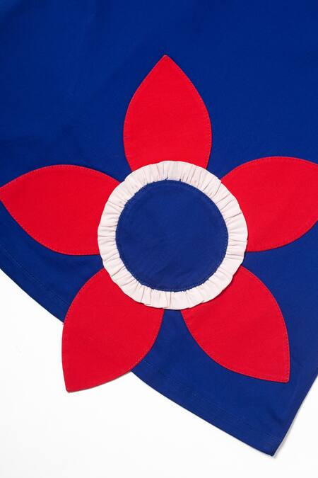 Shop_Studio Y_Blue Cotton Applique Flower Wild Glory Dress