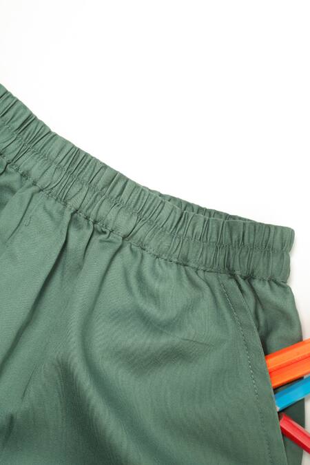 Buy Studio Y Green Cotton Applique Robot Shirt And Shorts Set Buy_Studio Y_Green Cotton Applique Robot Shirt And Shorts Set