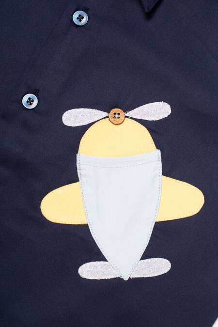 Buy Studio Y Blue Cotton Applique Aeroplane Shirt And Shorts Set Online at Aza Fashions Buy_Studio Y_Blue Cotton Applique Aeroplane Shirt And Shorts Set_Online_at_Aza_Fashions