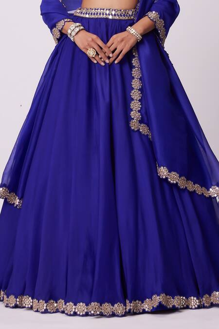 Buy Vvani By Vani Vats Blue Georgette, Organza Mirrors Sweetheart Neck Embroidered Flared Lehenga Set Online at Aza Fashions Buy_Vvani By Vani Vats_Blue Georgette, Organza Mirrors Sweetheart Neck Embroidered Flared Lehenga Set _Online_at_Aza_Fashions