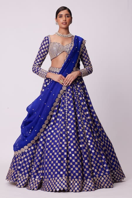 Vvani by Vani Vats Floral Mirror Embroidered Lehenga Set 