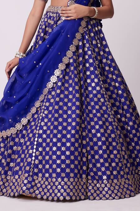 Vvani By Vani Vats Blue Organza, Georgette Mirrors Sweetheart Neck Floral Work Lehenga Set Online at Aza Fashions Vvani By Vani Vats_Blue Organza, Georgette Mirrors Sweetheart Neck Floral Work Lehenga Set _Online_at_Aza_Fashions