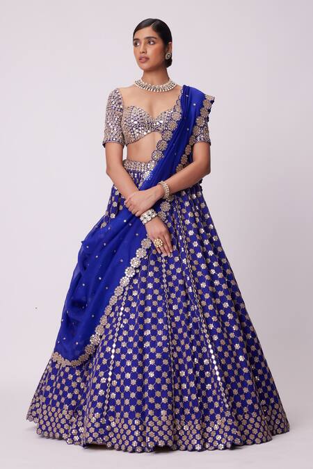Buy Vvani By Vani Vats Blue Organza, Georgette Mirrors Sweetheart Neck Floral Work Lehenga Set Online at Aza Fashions Buy_Vvani By Vani Vats_Blue Organza, Georgette Mirrors Sweetheart Neck Floral Work Lehenga Set _Online_at_Aza_Fashions