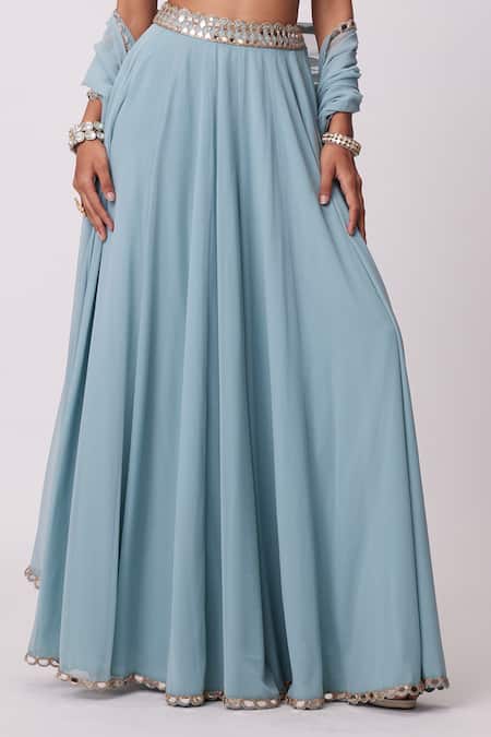 Vvani By Vani Vats Blue Georgette Mirrors Sweetheart Neck Embroidered Blouse Flared Pant Set Online at Aza Fashions Vvani By Vani Vats_Blue Georgette Mirrors Sweetheart Neck Embroidered Blouse Flared Pant Set _Online_at_Aza_Fashions