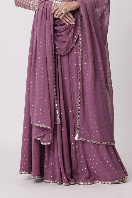 Vvani By Vani Vats Purple Georgette Mirrors Sweetheart Neck Work Blouse Flared Pant Set Online at Aza Fashions Vvani By Vani Vats_Purple Georgette Mirrors Sweetheart Neck Work Blouse Flared Pant Set _Online_at_Aza_Fashions