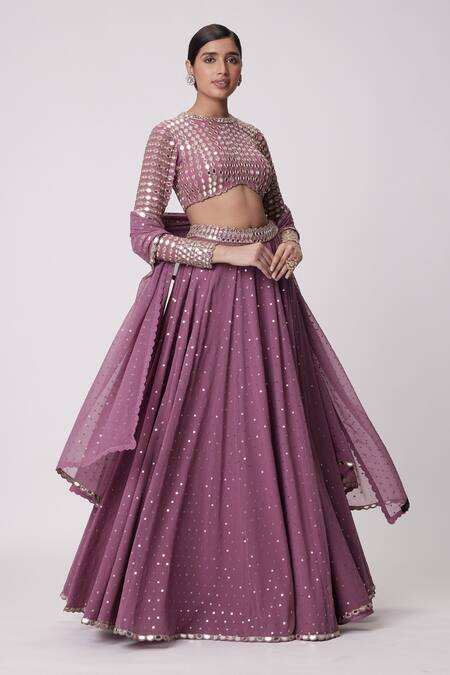 Shop Vvani By Vani Vats Purple Georgette Mirrors Sweetheart Neck Work Blouse Flared Pant Set Online at Aza Fashions Shop_Vvani By Vani Vats_Purple Georgette Mirrors Sweetheart Neck Work Blouse Flared Pant Set _Online_at_Aza_Fashions