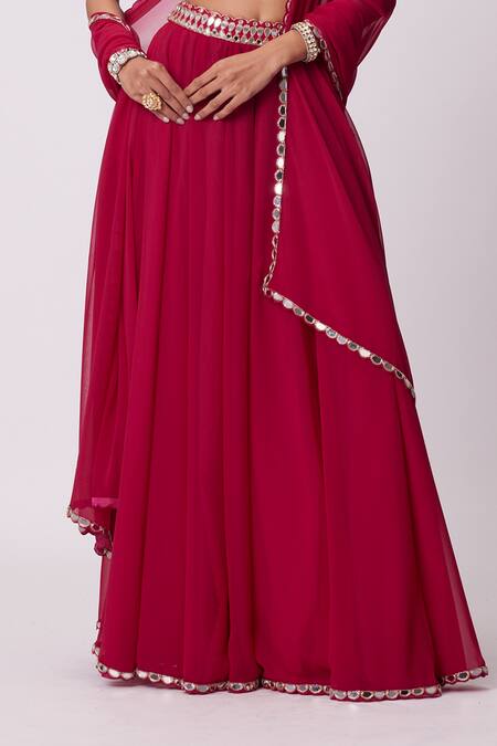 Vvani By Vani Vats Red Georgette Mirrors Sweetheart Embroidered Sleeveless Blouse Flared Pant Set Online at Aza Fashions Vvani By Vani Vats_Red Georgette Mirrors Sweetheart Embroidered Sleeveless Blouse Flared Pant Set _Online_at_Aza_Fashions