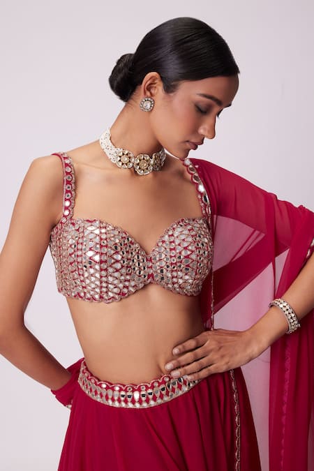 Buy Vvani By Vani Vats Red Georgette Mirrors Sweetheart Embroidered Sleeveless Blouse Flared Pant Set Online at Aza Fashions Buy_Vvani By Vani Vats_Red Georgette Mirrors Sweetheart Embroidered Sleeveless Blouse Flared Pant Set _Online_at_Aza_Fashions