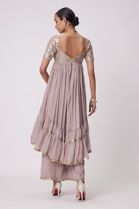 Vvani By Vani Vats Mirror Embroidered Anarkali Pant Set 