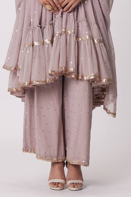 Shop Vvani By Vani Vats Pink Georgette Mirrors Sweetheart Neck Embroidered Anarkali Pant Set Online at Aza Fashions Shop_Vvani By Vani Vats_Pink Georgette Mirrors Sweetheart Neck Embroidered Anarkali Pant Set _Online_at_Aza_Fashions